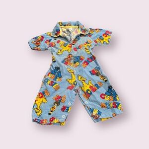 Vintage 1970's Sesame Street Alphabet Corduroy Short Sleeve Romper Size 1/2